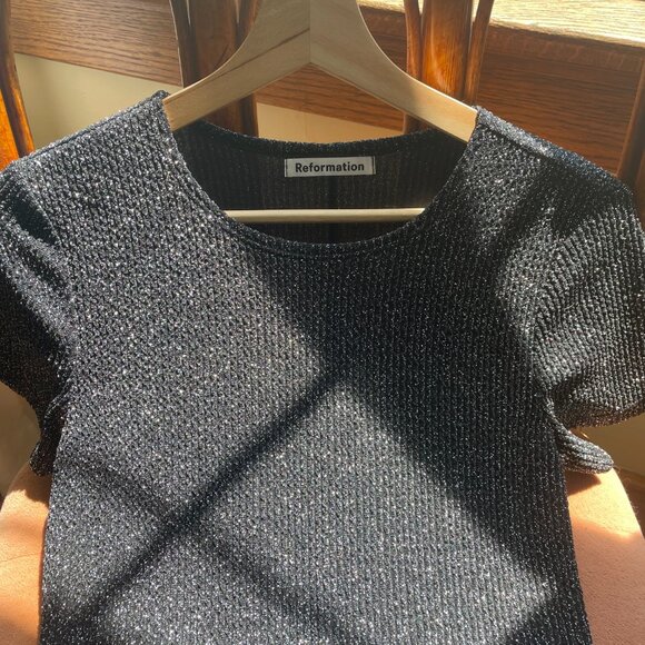 Reformation Amina Black/Metallic Sparkle Dress - Picture 3 of 5